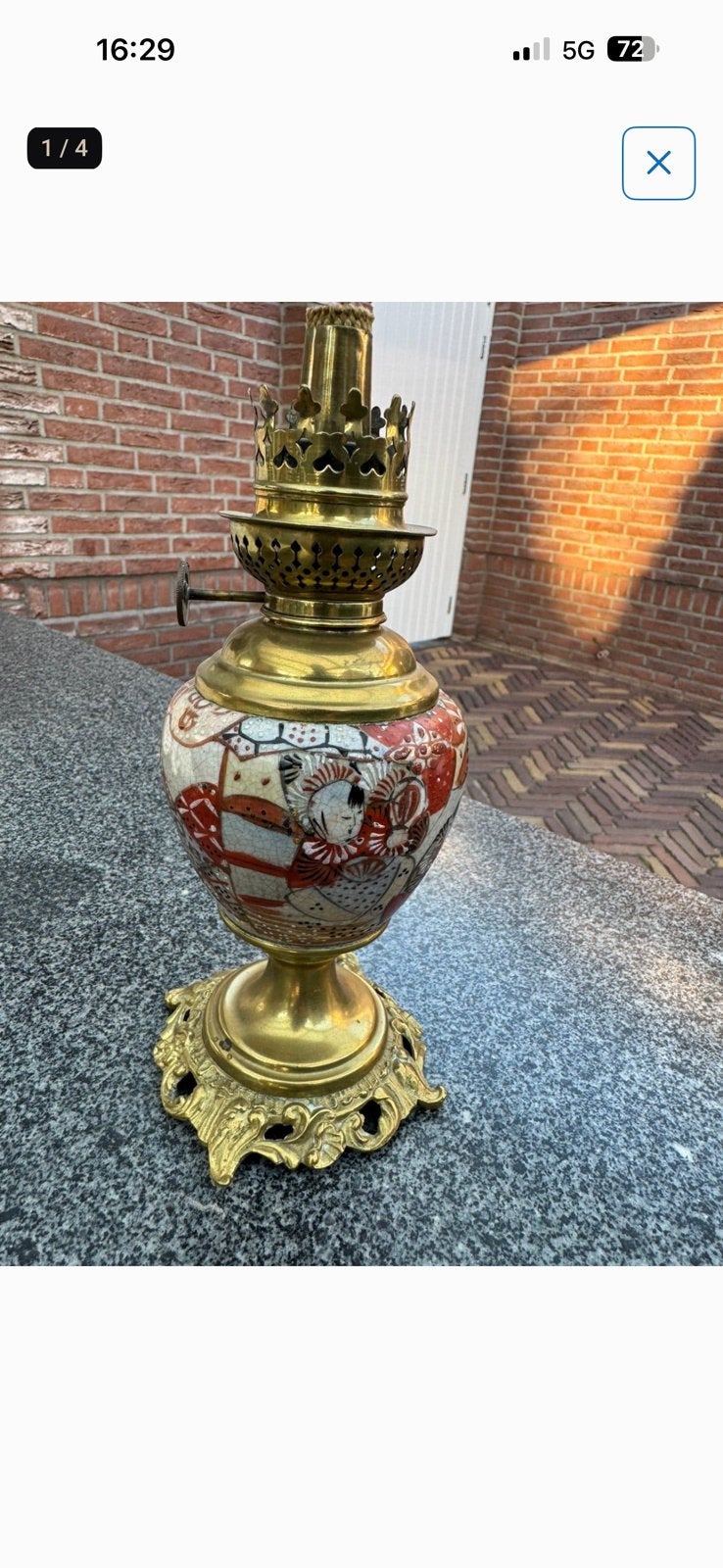 Antiek petroleum lamp met originele oude brander, Ophalen of Verzenden