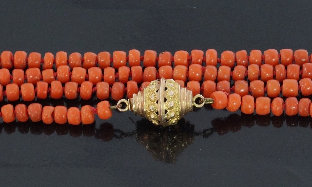 Bloedkoraal ketting antiek zeer fraai 14k slot goud dame, Ophalen of Verzenden, Goud, Ketting, Met edelsteen
