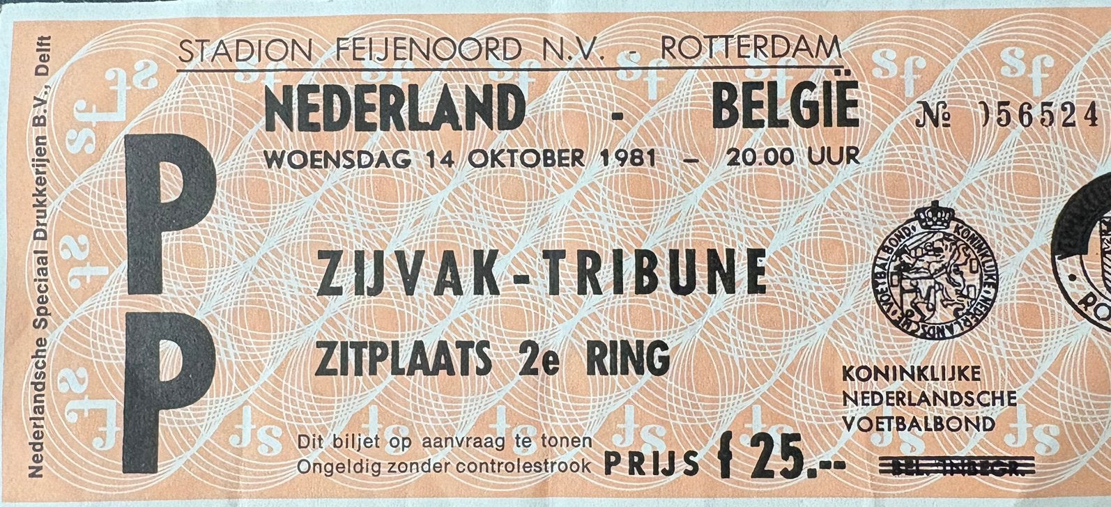 Origineel voetbalticket Nederland - België, Ophalen of Verzenden, Gebruikt, Overige binnenlandse clubs