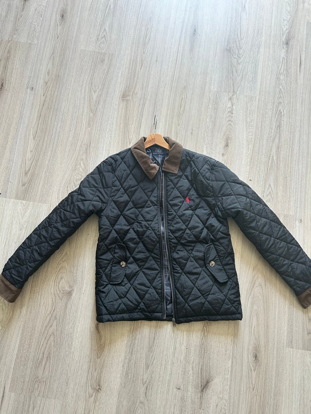 Ralph Lauren gewatteerde jas met corduroy kraag, Ophalen of Verzenden, Zo goed als nieuw, Maat 52/54 (L), Zwart