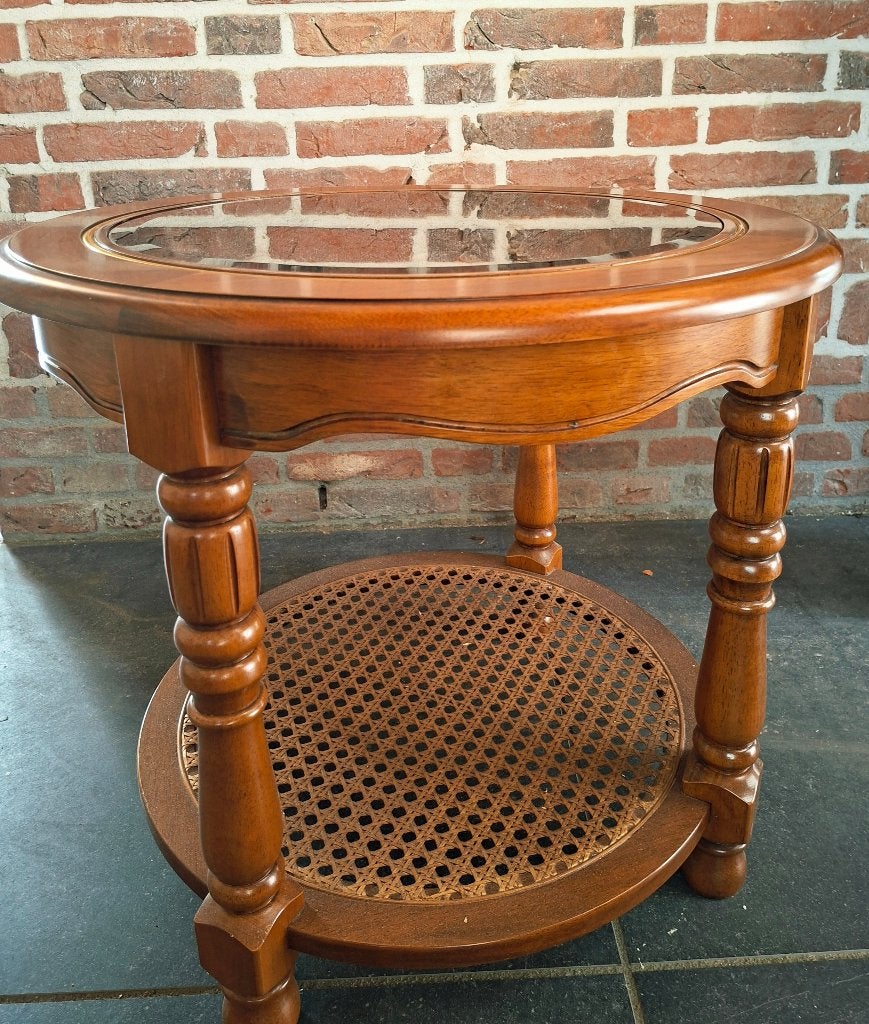 Noten houten bijzettafel, Ophalen, Gebruikt, 50 tot 100 cm, Rond
