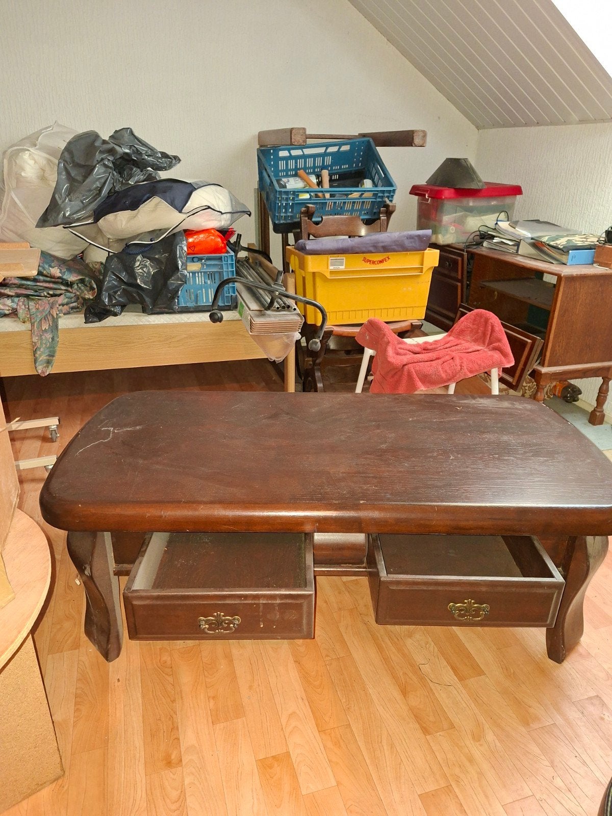 Massieve eiken salontafel met uitschuifbare laden, Ophalen, Gebruikt, Rechthoekig, Eikenhout
