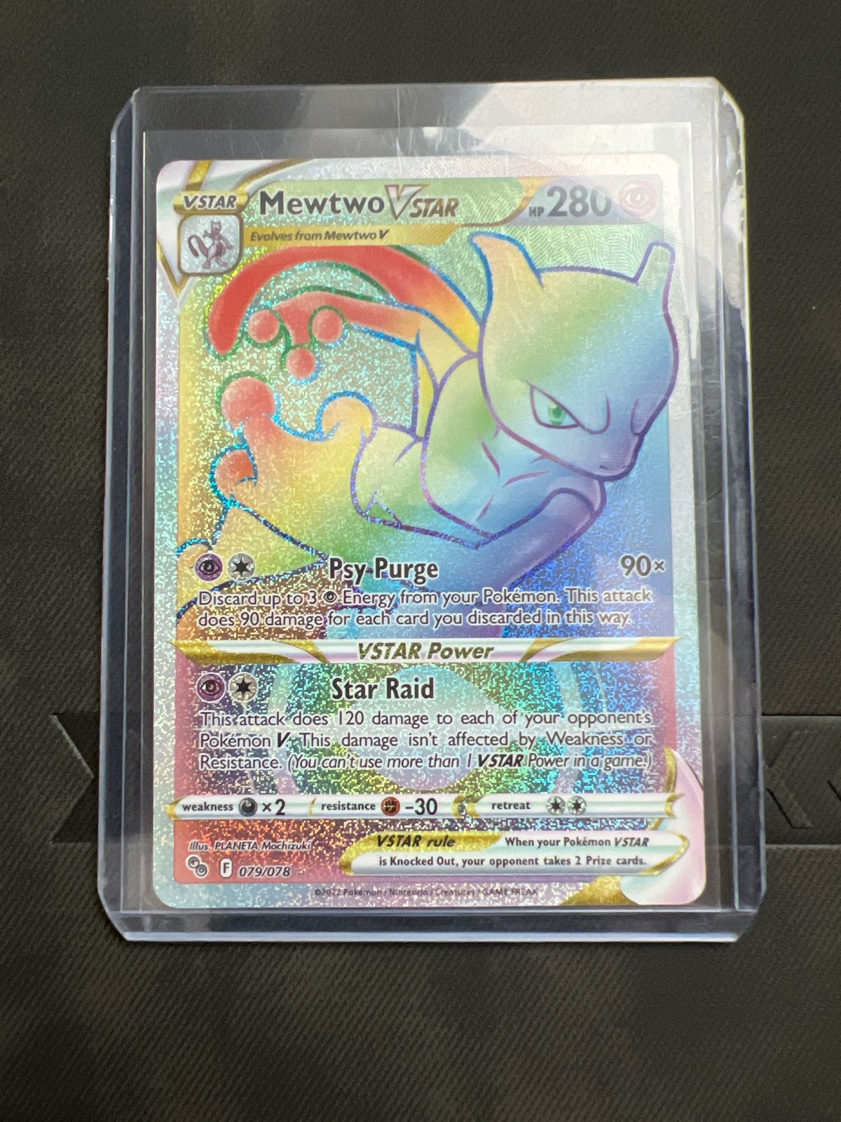 Mewtwo VSTAR Rainbow Rare (079/078) Pokémon kaart, Ophalen of Verzenden, Zo goed als nieuw, Losse kaart, Foil