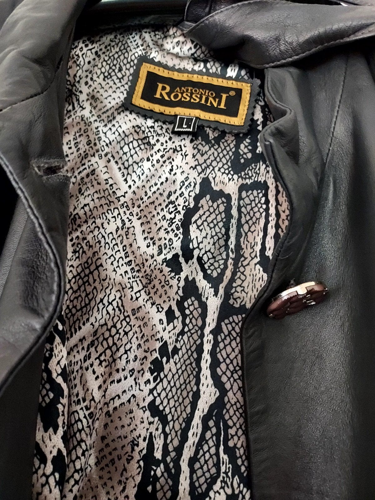 Rossini Leren Jas Zwart met Slangenprint Voering, Maat 42/44 (L), Nieuw, Ophalen of Verzenden, Grijs