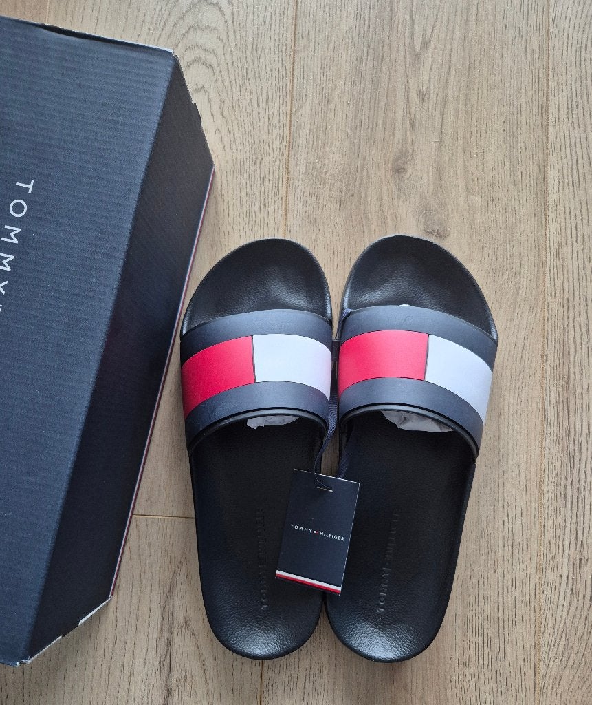 Tommy Hilfiger Flag Pool Slide - Slippers, Slippers, Zwart, Tommy Hilfiger, Nieuw