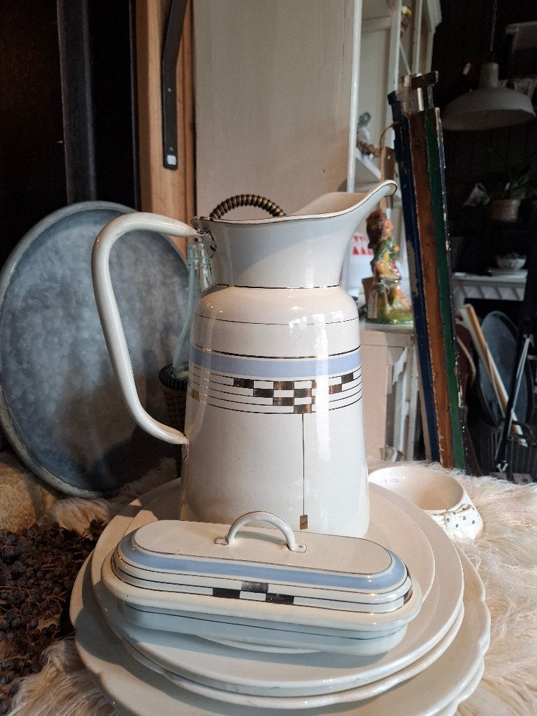 SET: art deco Emaille Lampetkan / waterkan en Kammenbakje, Ophalen of Verzenden