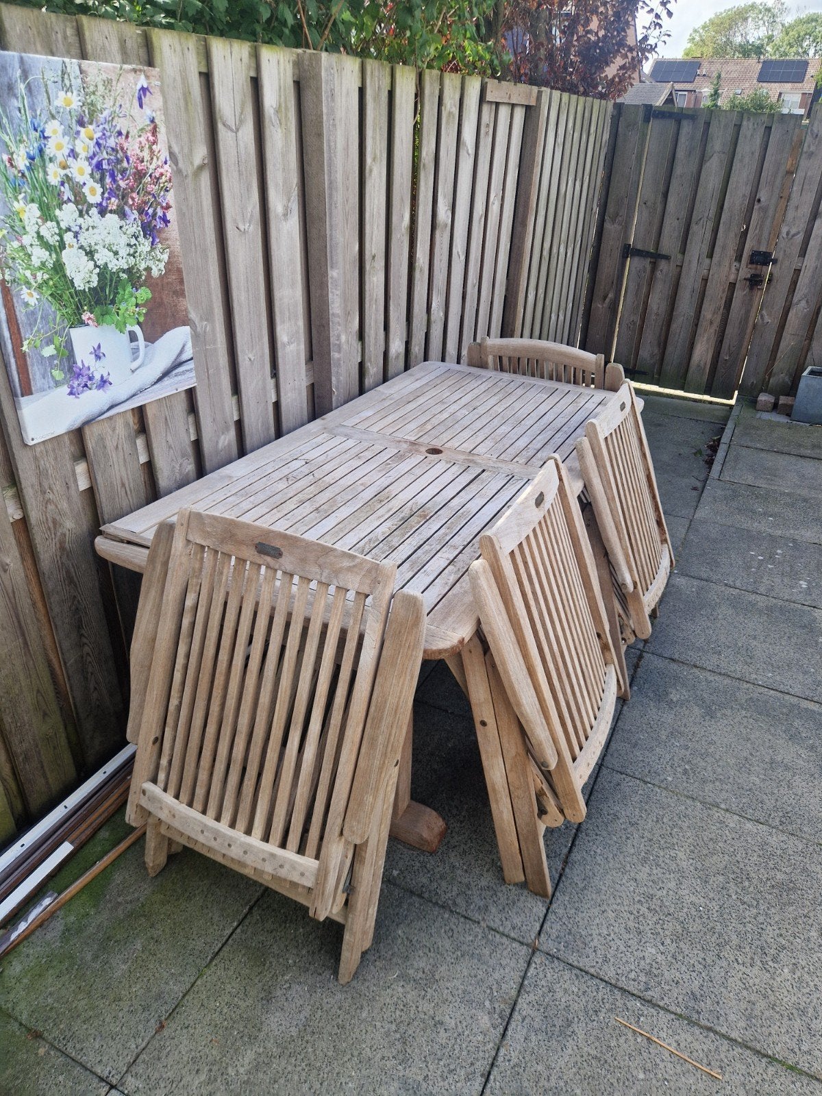Teakhouten tuinset 'Allure' met tafel en stoelen, Ophalen, 4 zitplaatsen, Gebruikt, Teakhout