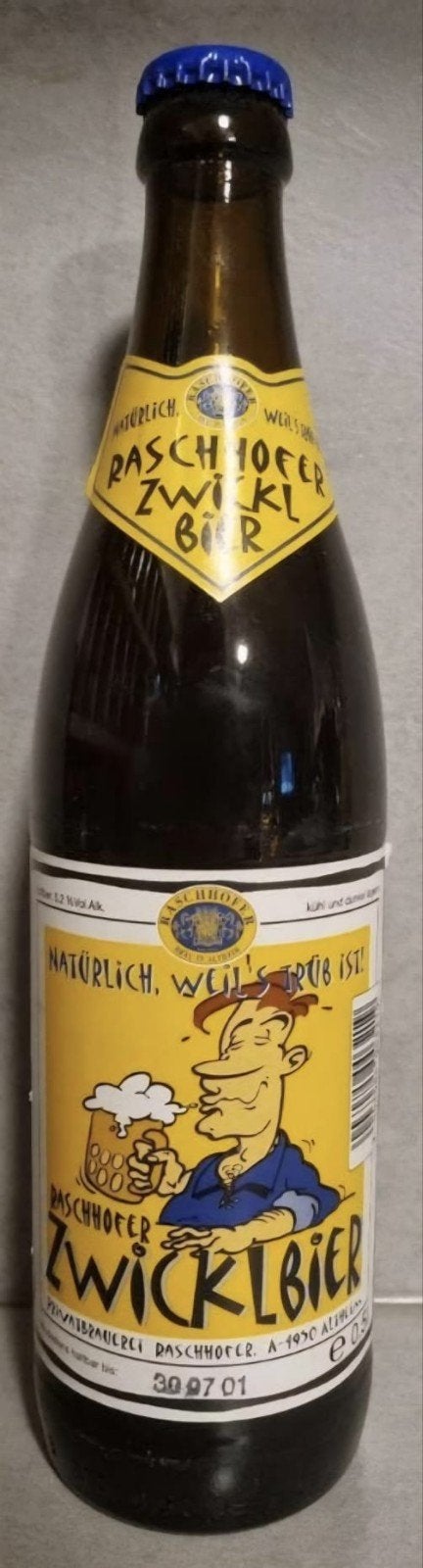 Raschhofer Zwicklbier, Altheim, Oostenrijk - 50cl - tht '01, Verzamelen, Biermerken, Ophalen of Verzenden, Zo goed als nieuw, Flesje(s)