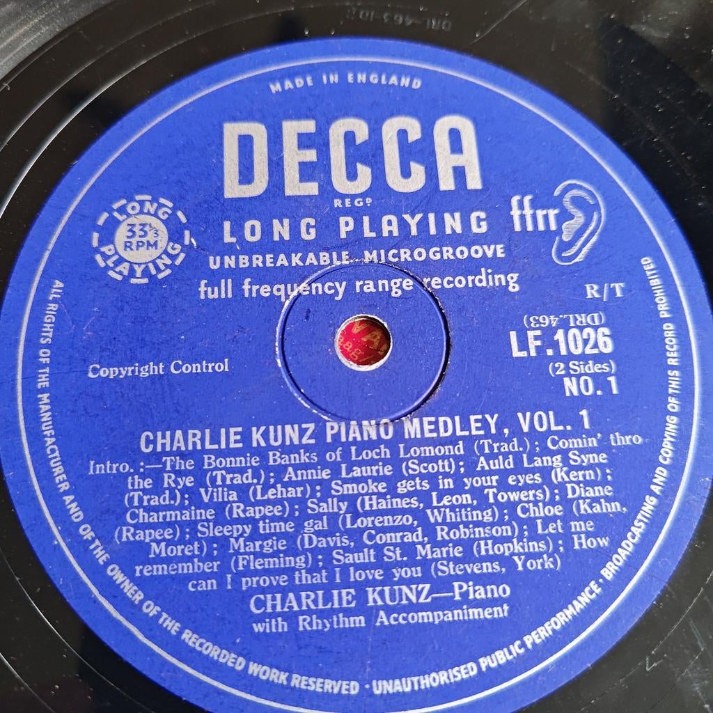 Charlie Kunz Piano Medley Vol. 1 - Decca LP, Ophalen of Verzenden, Voor 1960, Gebruikt, 10 inch