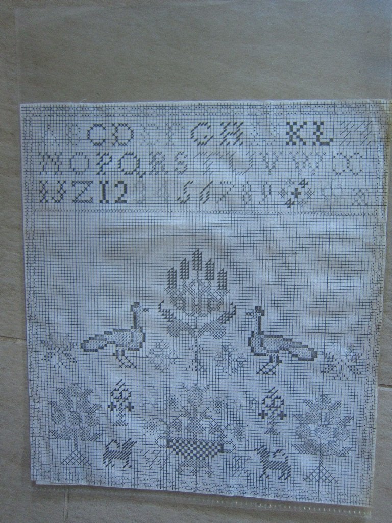 oud borduur patroon merklap of klokkleedje met pauwen, Ophalen of Verzenden, Zo goed als nieuw, Handborduren, Patroon