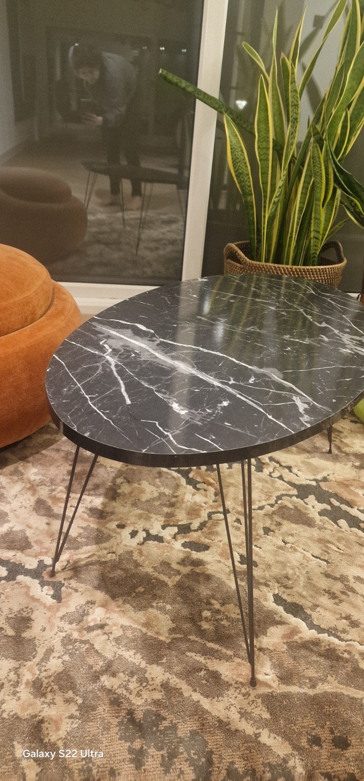 salontafel bijtafel ovale tafel marmerlook, Marmerlook, 100 tot 150 cm, Zo goed als nieuw, Ovaal