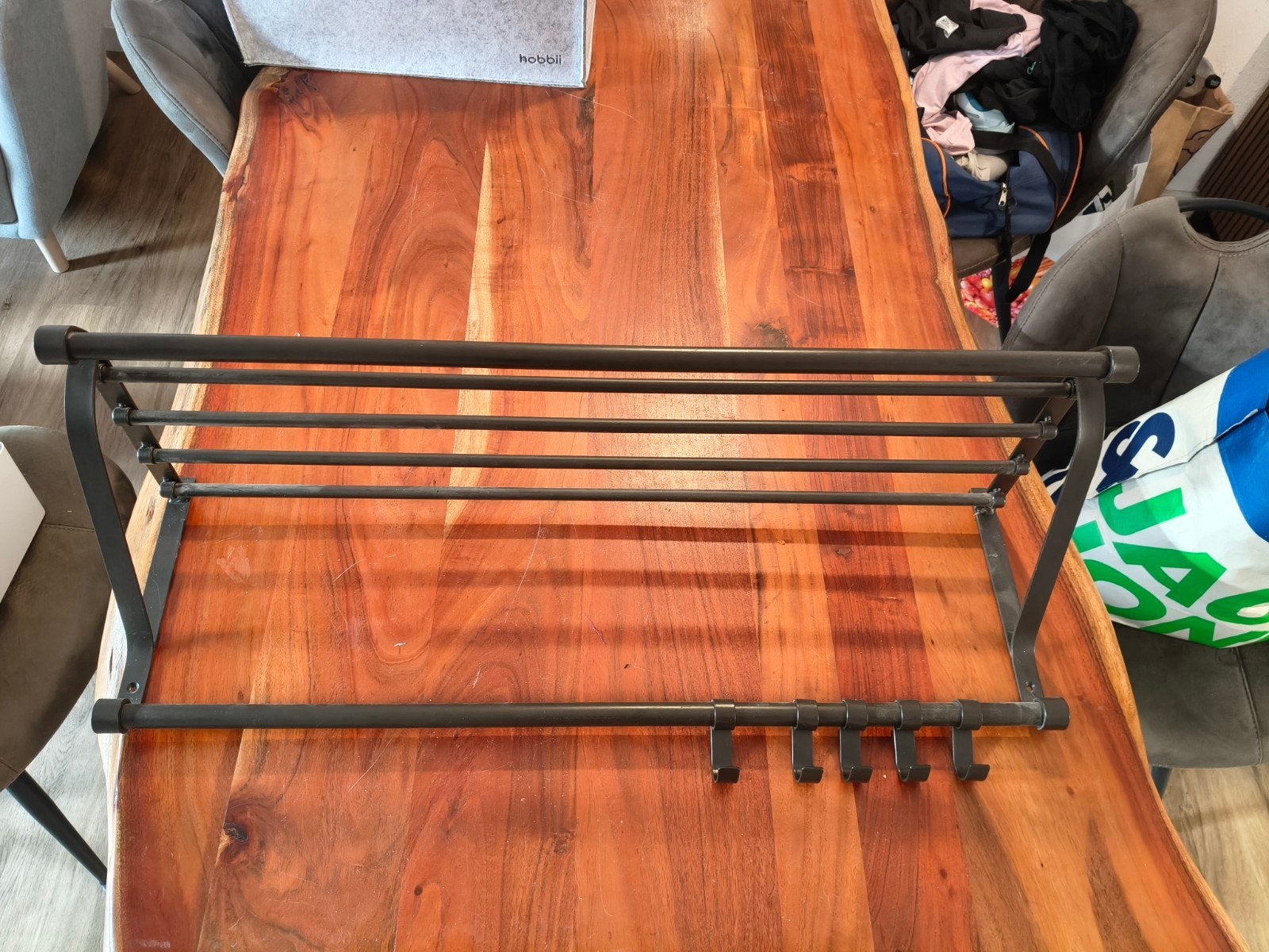 Metalen wandkapstok met hoedenplank en haken, Gebruikt, Minder dan 100 cm, Metaal, Ophalen