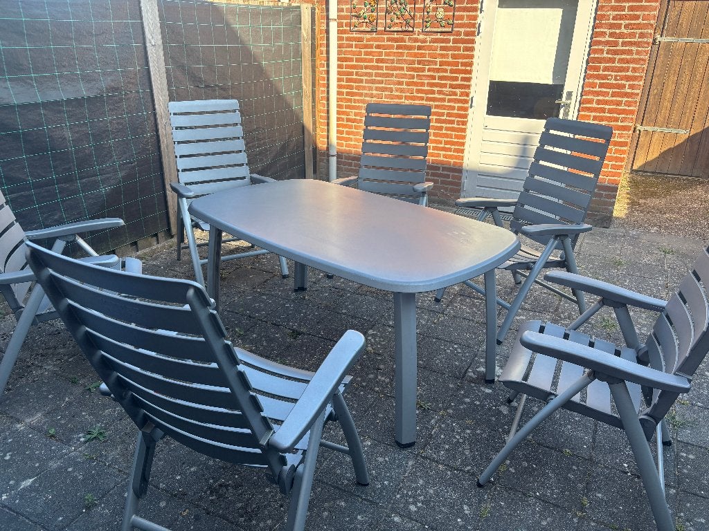 Tuinset met 6 stoelen, Tuin en Terras, Ophalen, Gebruikt, 6 zitplaatsen, Aluminium