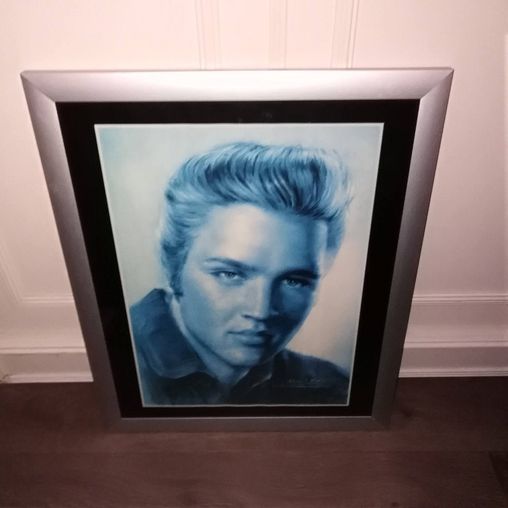 Elvis Presley schilderij Ingelijst Artwork by Haiyan, Ophalen, Zo goed als nieuw, Poster, Artwork of Schilderij, Gesigneerd
