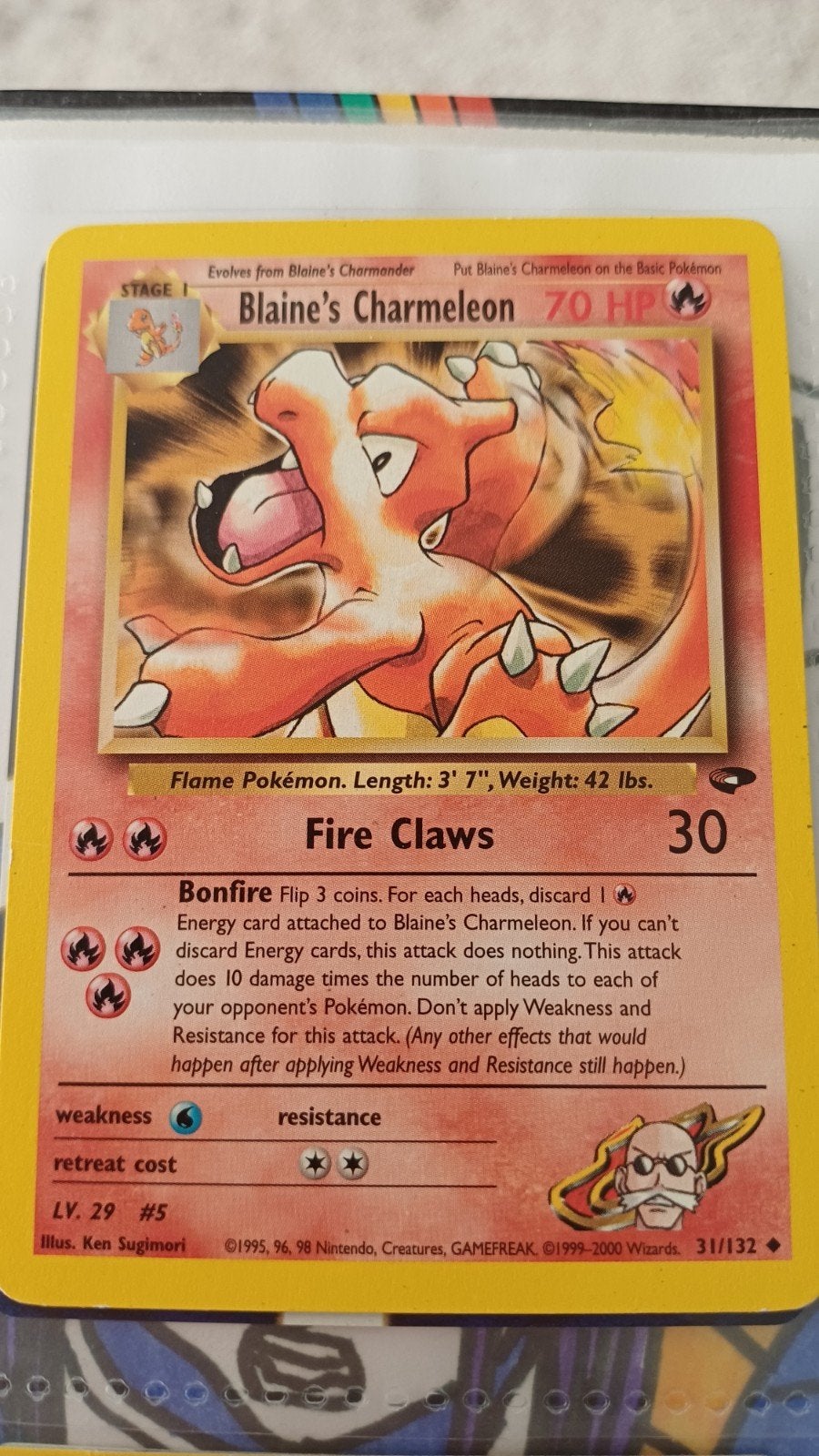 Blaine's Charmeleon Pokémon kaart 31/132 Gym Heroes, Ophalen, Zo goed als nieuw, Losse kaart
