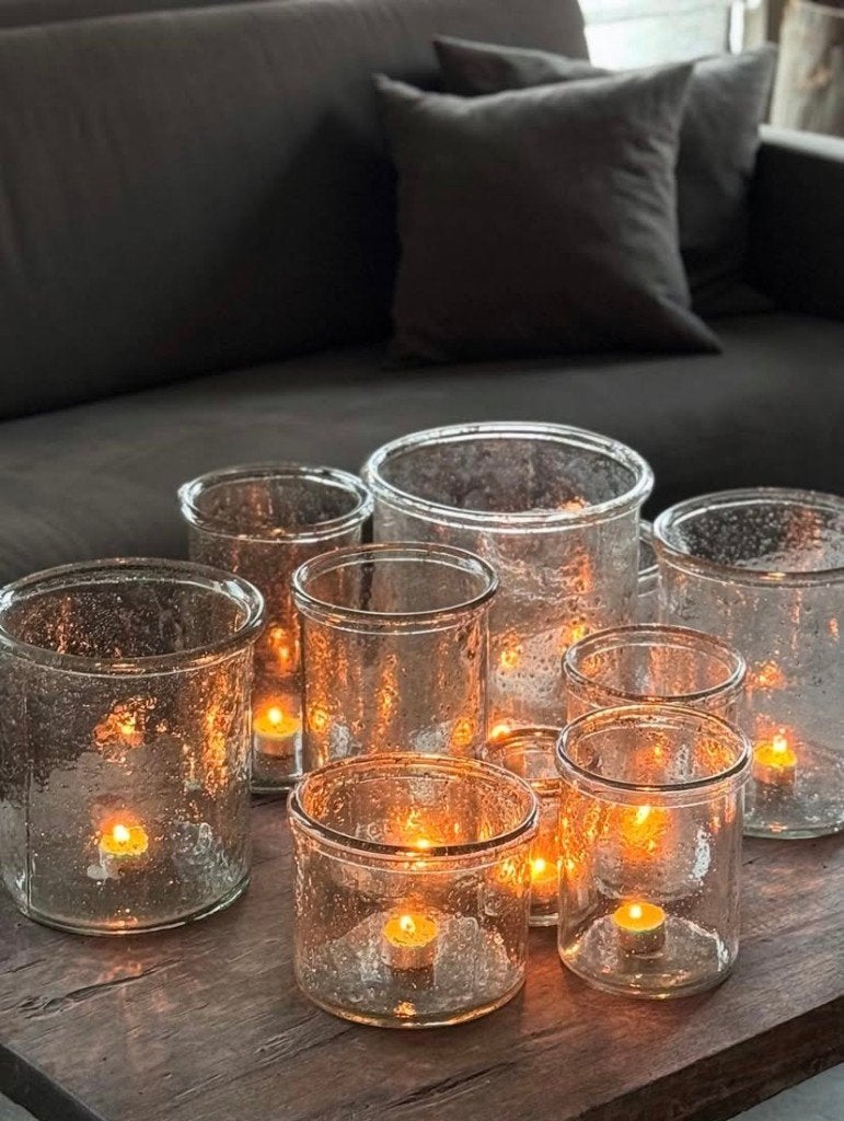 Windlicht M Aura Peeperkorn glazen metal chips stoer sober, Verzenden, Nieuw, Glas