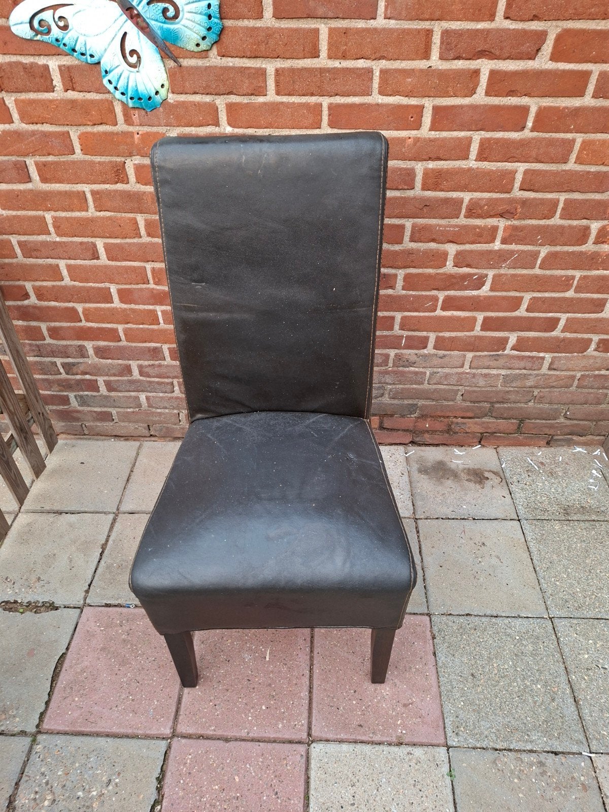 4 Donkerbruine leren eetkamerstoelen, Huis en Inrichting, Ophalen, Gebruikt, Bruin, Leer