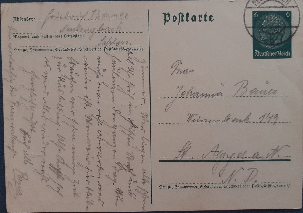 Deutsches Reich Briefkaart 1939, Ophalen of Verzenden, Briefkaart