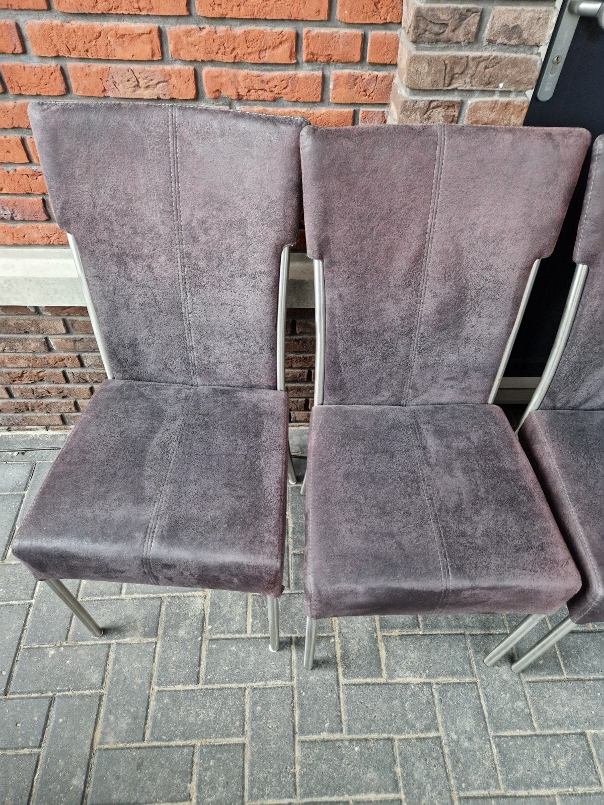 4 eetkamer stoelen suede/skai - lichte verkleuring, Ophalen, Gebruikt, Overige kleuren, Stof