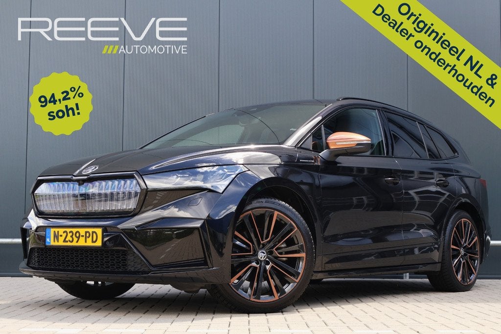 Skoda Enyaq iV 60 Founders Edition Black 94,2% soh! | Crysta, Auto's, Skoda, Automaat, 390 km, Achterwielaandrijving, Gebruikt