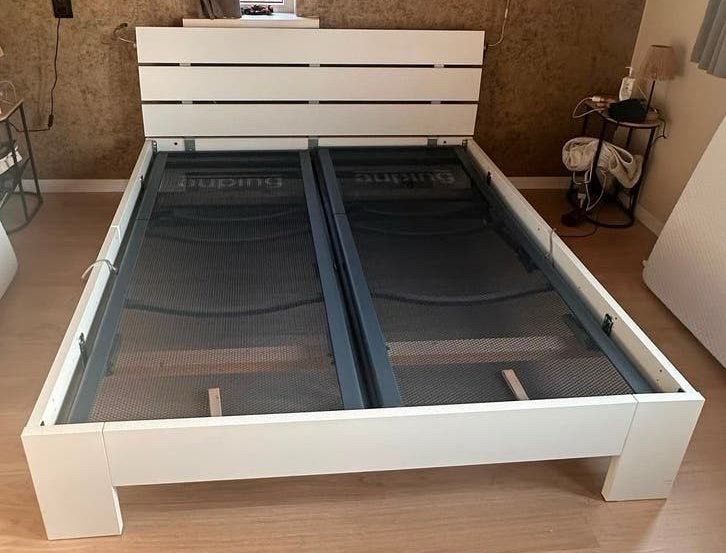 Degelijk bed + Auping verstelbare bedbodems 160x200 cm, Ophalen, Wit, Tweepersoons, 200 cm