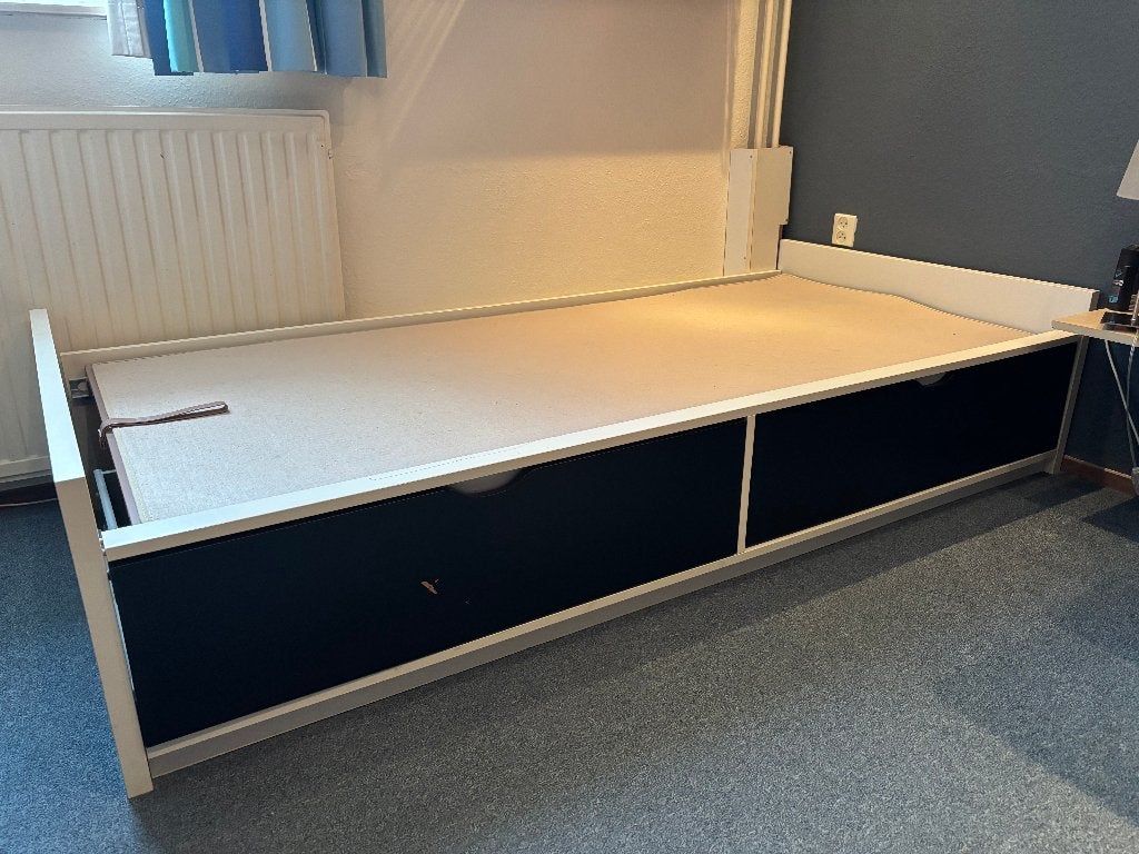 eenpersoonsbed (verstelbare bedbodem; met lades), Ophalen, 90 cm, Eenpersoons, Wit