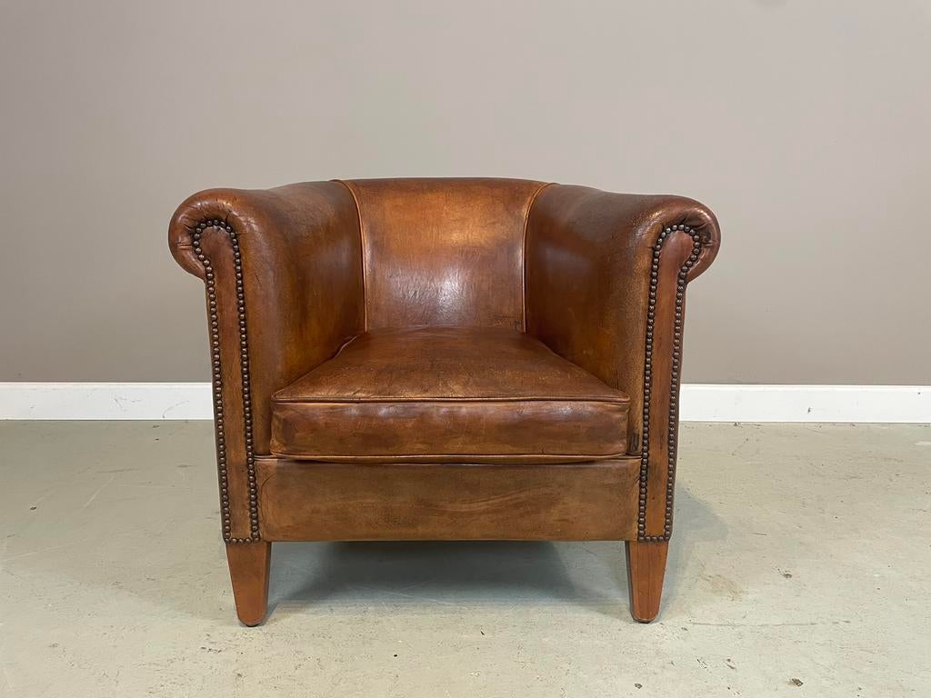 Schapenleren clubfauteuil “Rowley” Bendic International IZGS, Huis en Inrichting, Fauteuils, Ophalen, Zo goed als nieuw, Leer