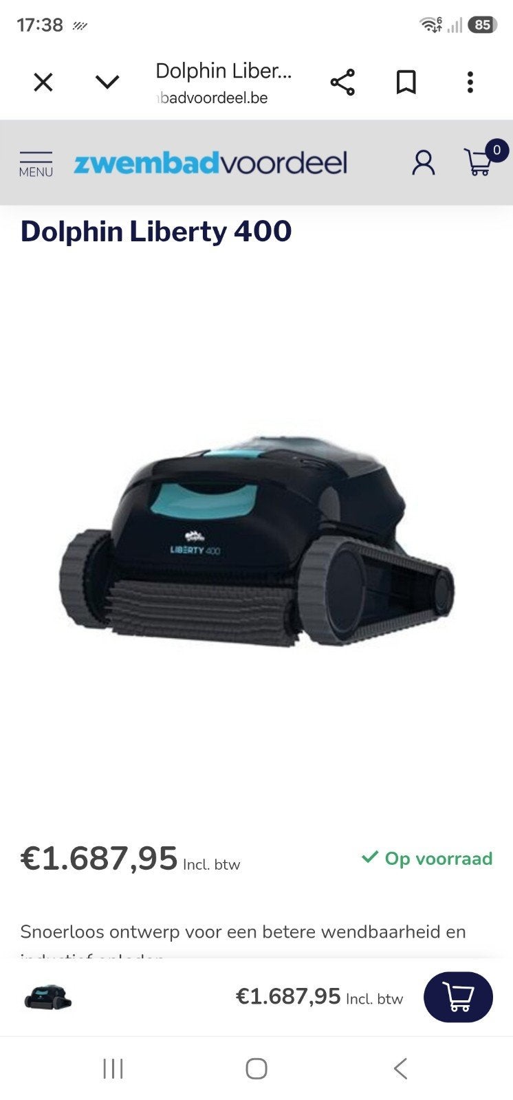nieuwe zwembadrobot dolphin liberty 400 draadloos
ophalen be, Ophalen, Nieuw