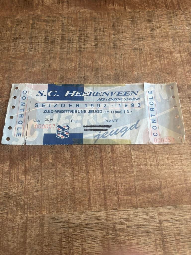 SC Heerenveen Ticket 1992/1993, Verzamelen, Sportartikelen en Voetbal, Ophalen of Verzenden, Overige binnenlandse clubs, Overige typen