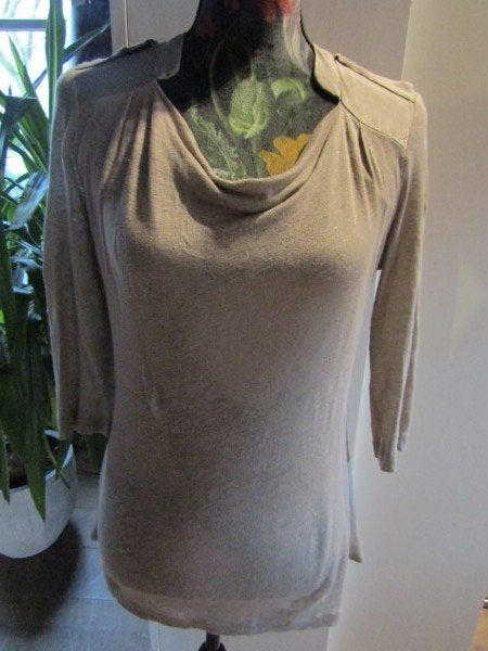 F047 EXPRESSO mt S top shirt beige goud linnen tricot, Beige, Zo goed als nieuw, Lange mouw, Maat 36 (S)
