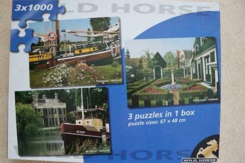 Puzzel Wild Horse 3x 1000 stukjes, Ophalen of Verzenden, 500 t/m 1500 stukjes, Zo goed als nieuw, Legpuzzel