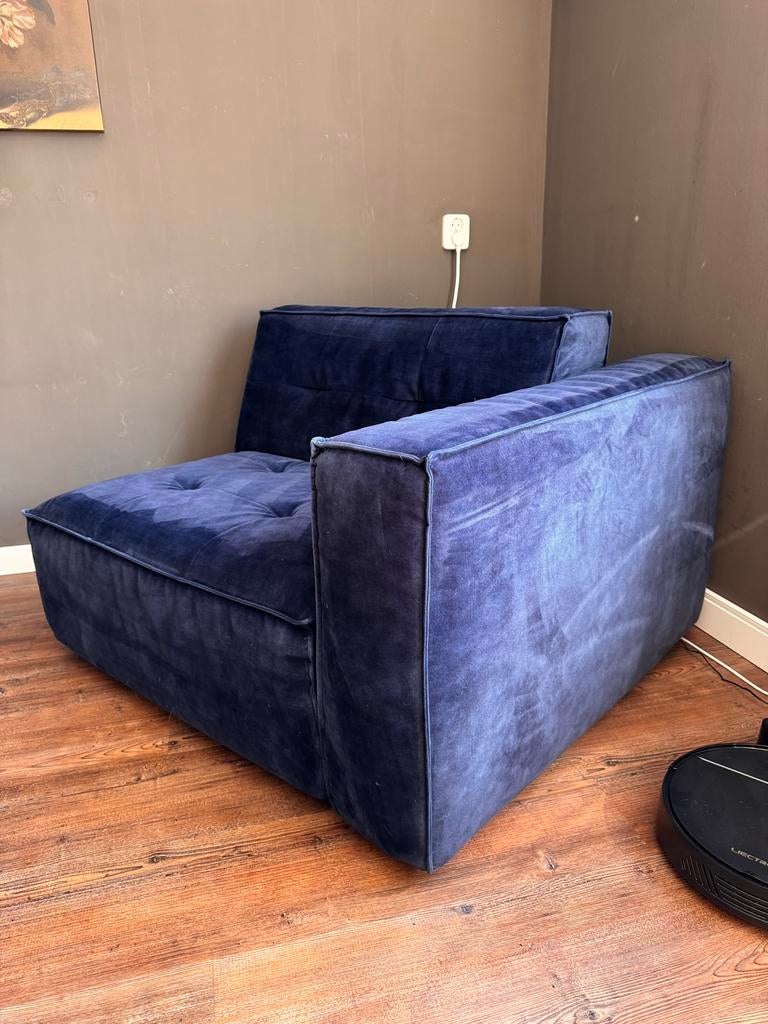 Comfortabele donkerblauwe Rivièra Maison fauteuil, Huis en Inrichting, Ophalen, Zo goed als nieuw, 75 tot 100 cm, Rivièra Maison