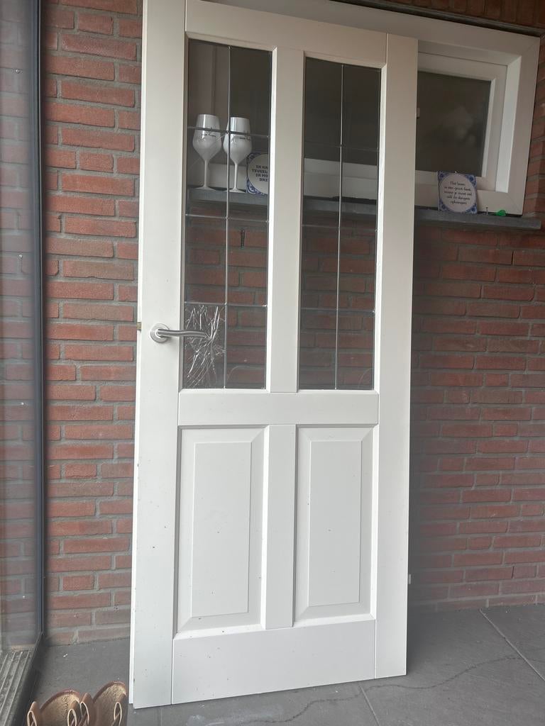 Witte binnendeur met glas, Ophalen, Gebruikt, 80 tot 100 cm, Binnendeur