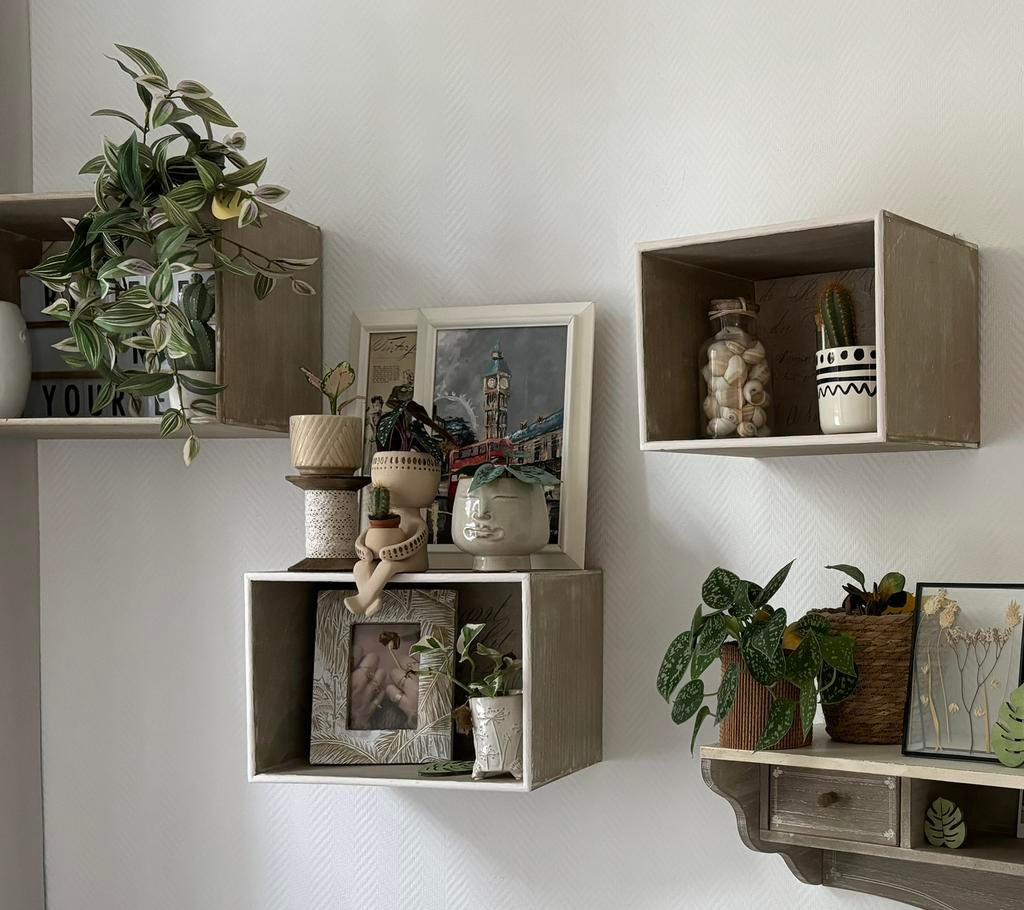 Set van 3 houten wandkastjes / decoratieve opbergers, Huis en Inrichting, Woonaccessoires | Wandplanken en Boekenplanken, Gebruikt