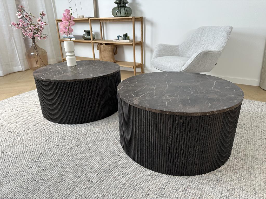 Nieuw Design bruin Marmer salontafel Ø 80x40 japandi houten, Huis en Inrichting, Tafels | Salontafels, Ophalen, 100 tot 150 cm