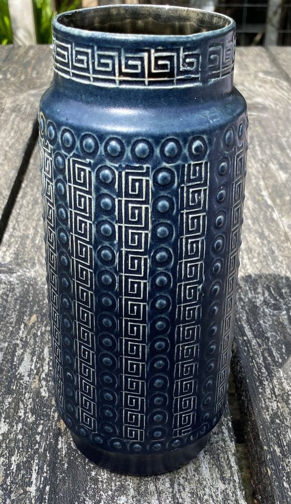 Leuke Sixties Vaas - vintage retro mid century Germany, 23 cm, Gebruikt, Blauw, Ophalen of Verzenden
