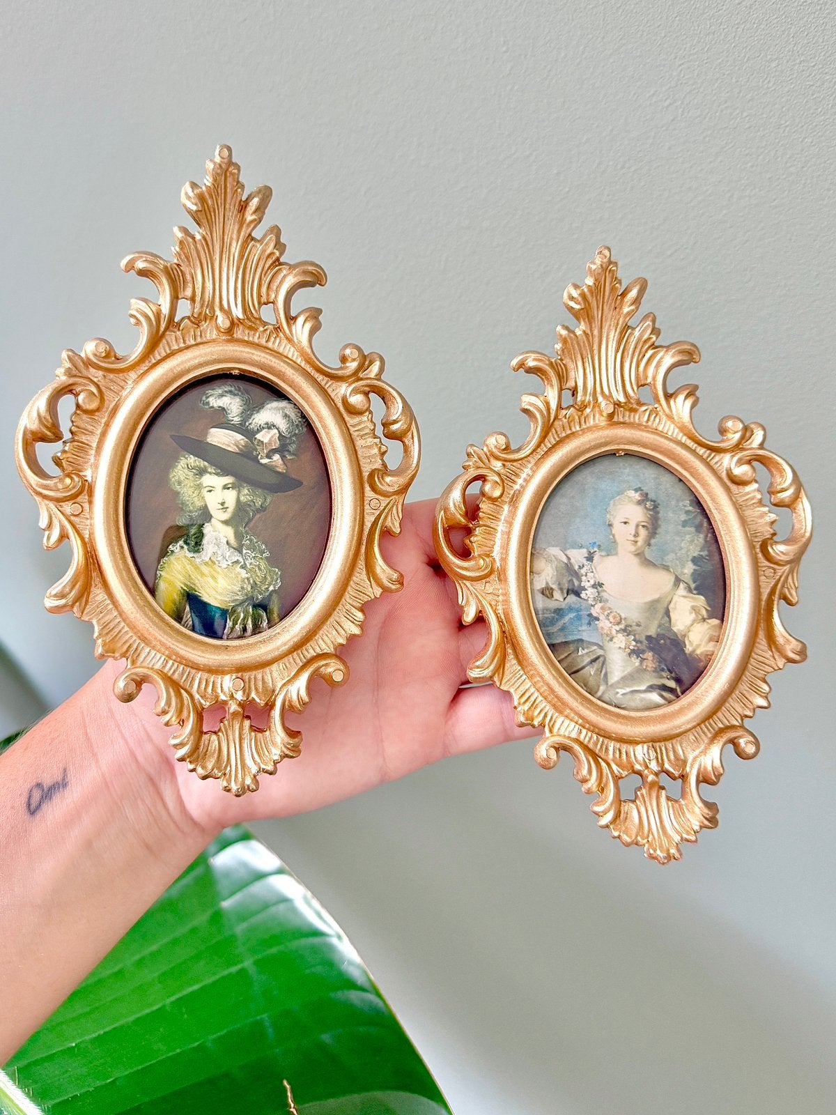 2 vintage gouden barok lijstjes prentjes wanddecoratie, Ophalen of Verzenden, Gebruikt