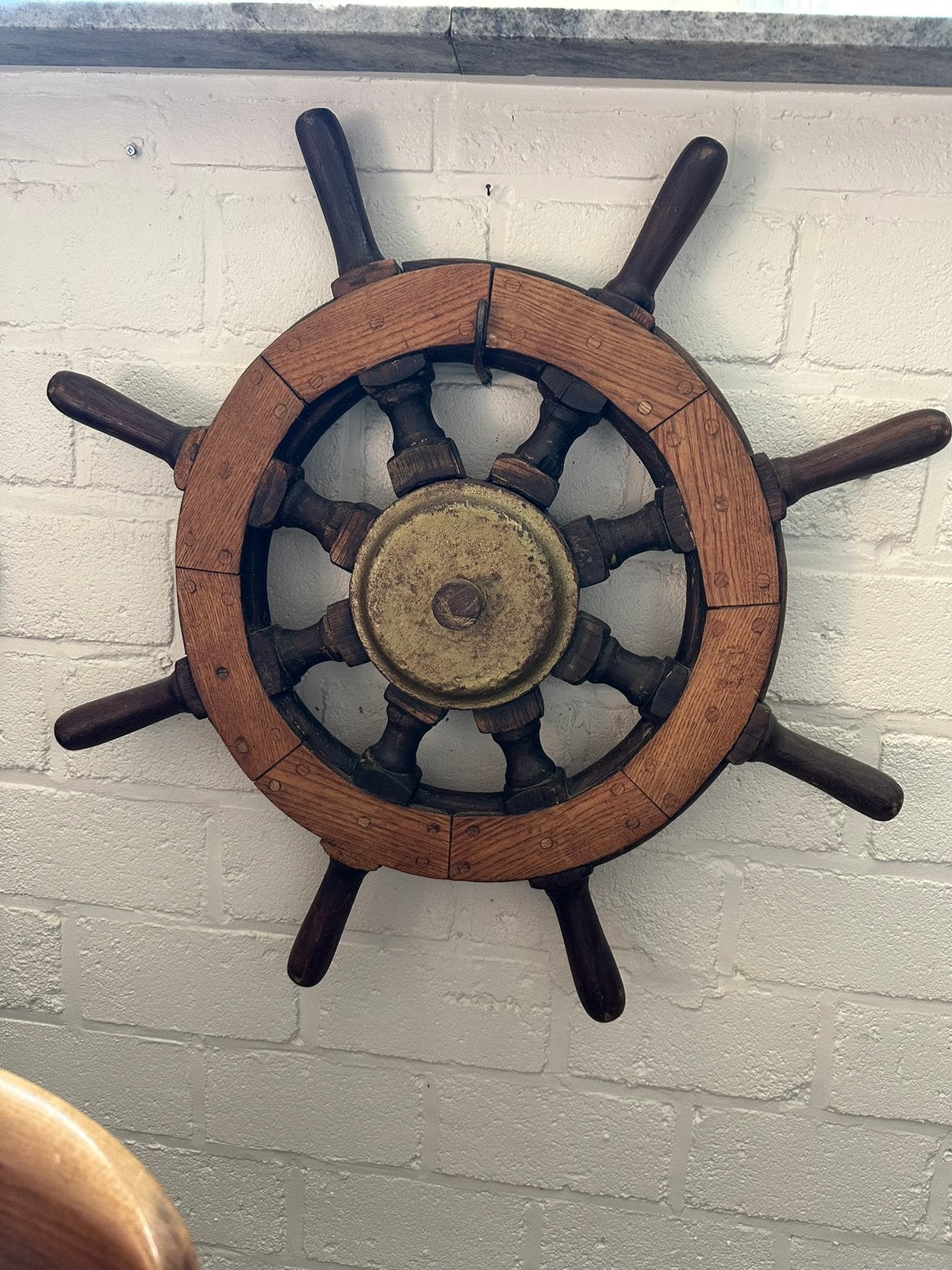 Oud Houten/ ijzeren stuurwiel voor boot, Ophalen, Gebruikt