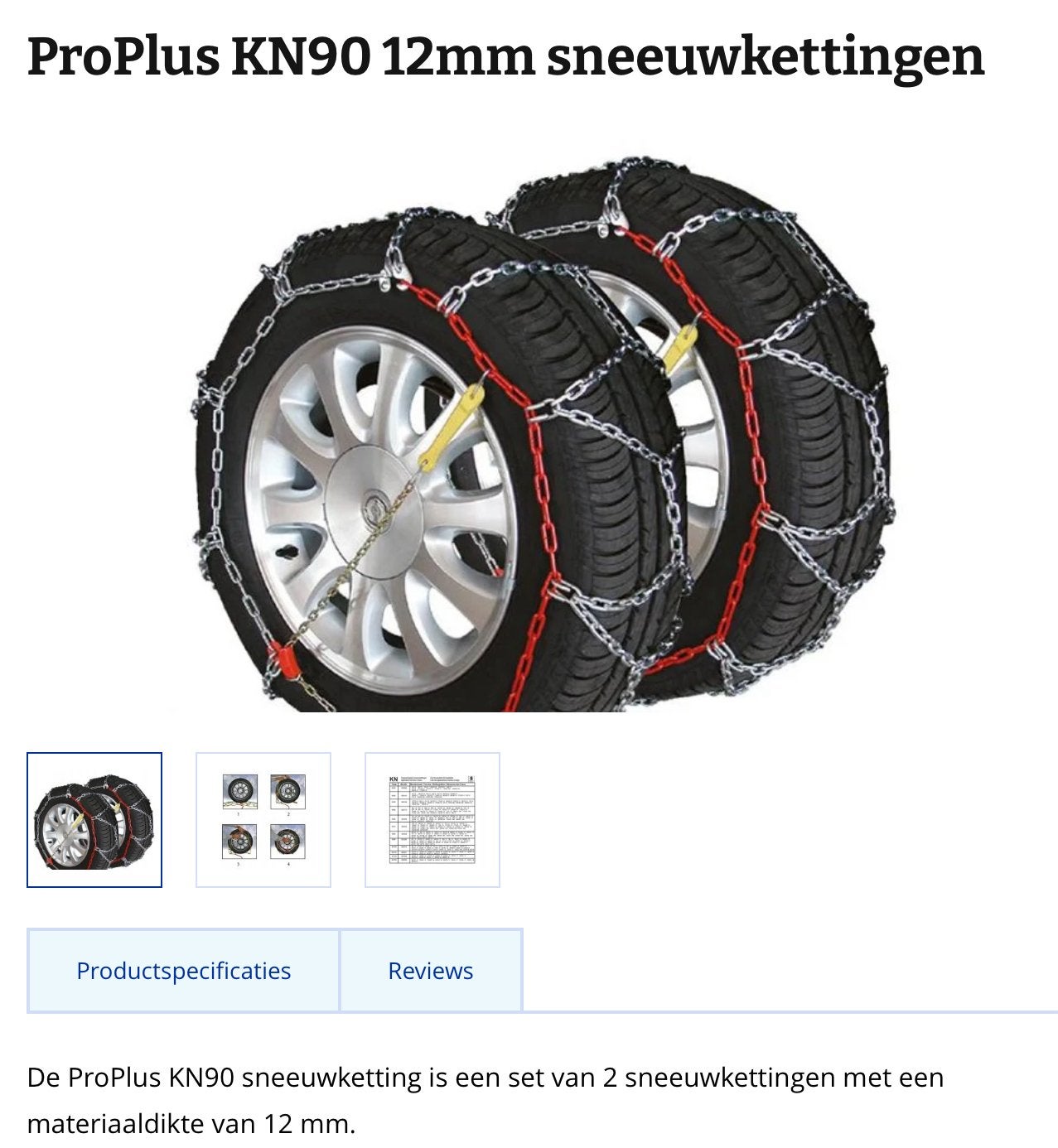 ProPlus KN90 12mm sneeuwkettingen, Auto diversen, Sneeuwkettingen, Ophalen, Zo goed als nieuw