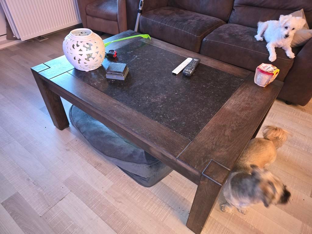 Robuuste salontafel met natuurstenen blad, Huis en Inrichting, Tafels | Salontafels, Ophalen of Verzenden
