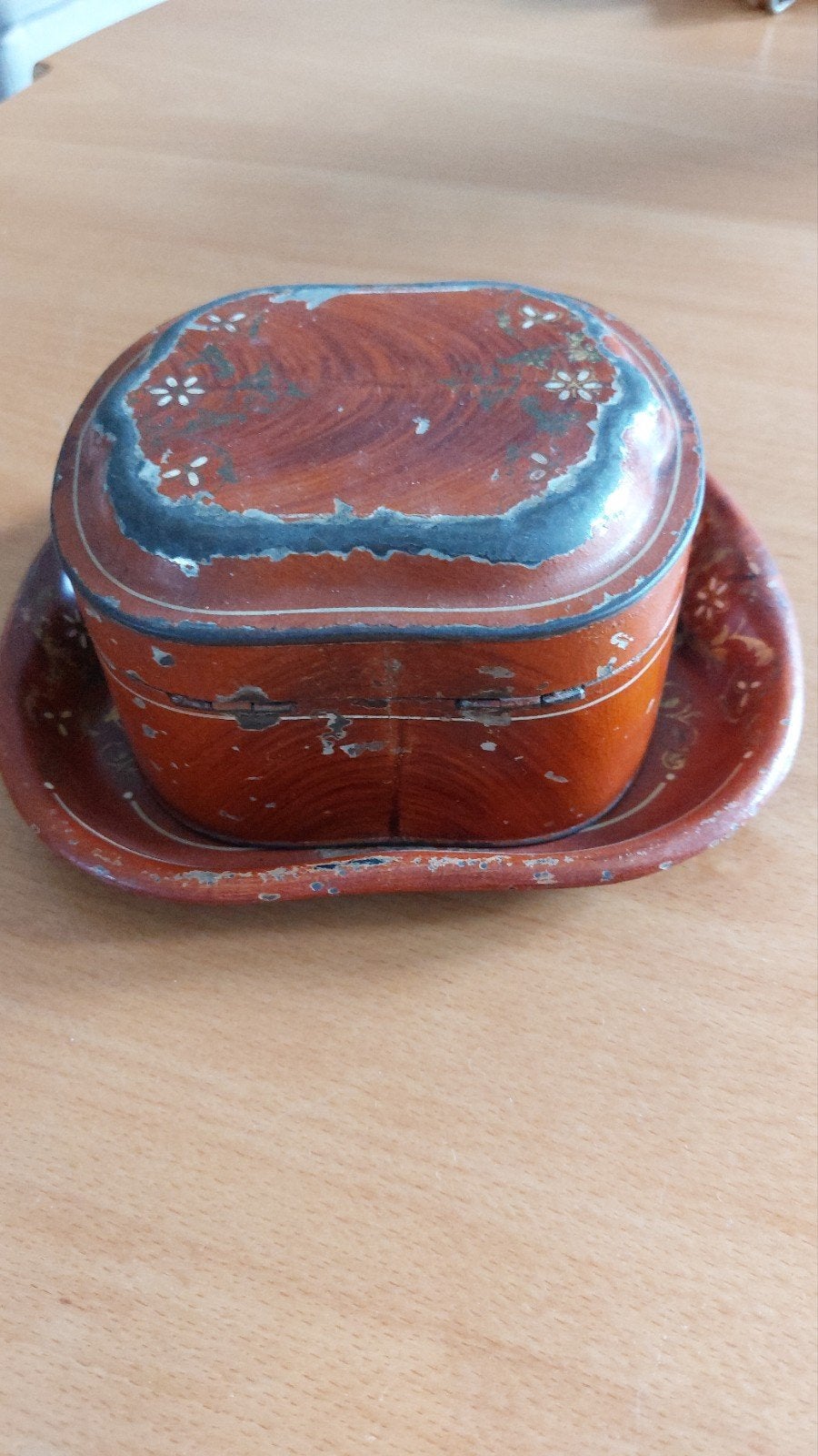 Antiek tòle doosje met plateau, Ophalen of Verzenden