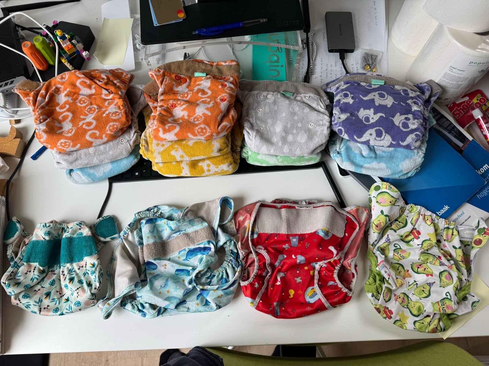 Complete set wasbare luiers (8 stuks) met inleggers, Ophalen of Verzenden, Gebruikt