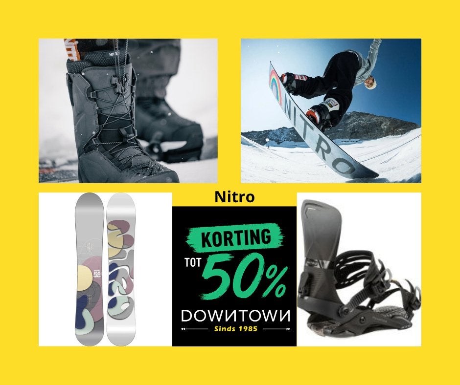Nitro snowboard, binding & schoenen bij DownTown, Sport en Fitness, Snowboarden, Ophalen of Verzenden, Nieuw, Board