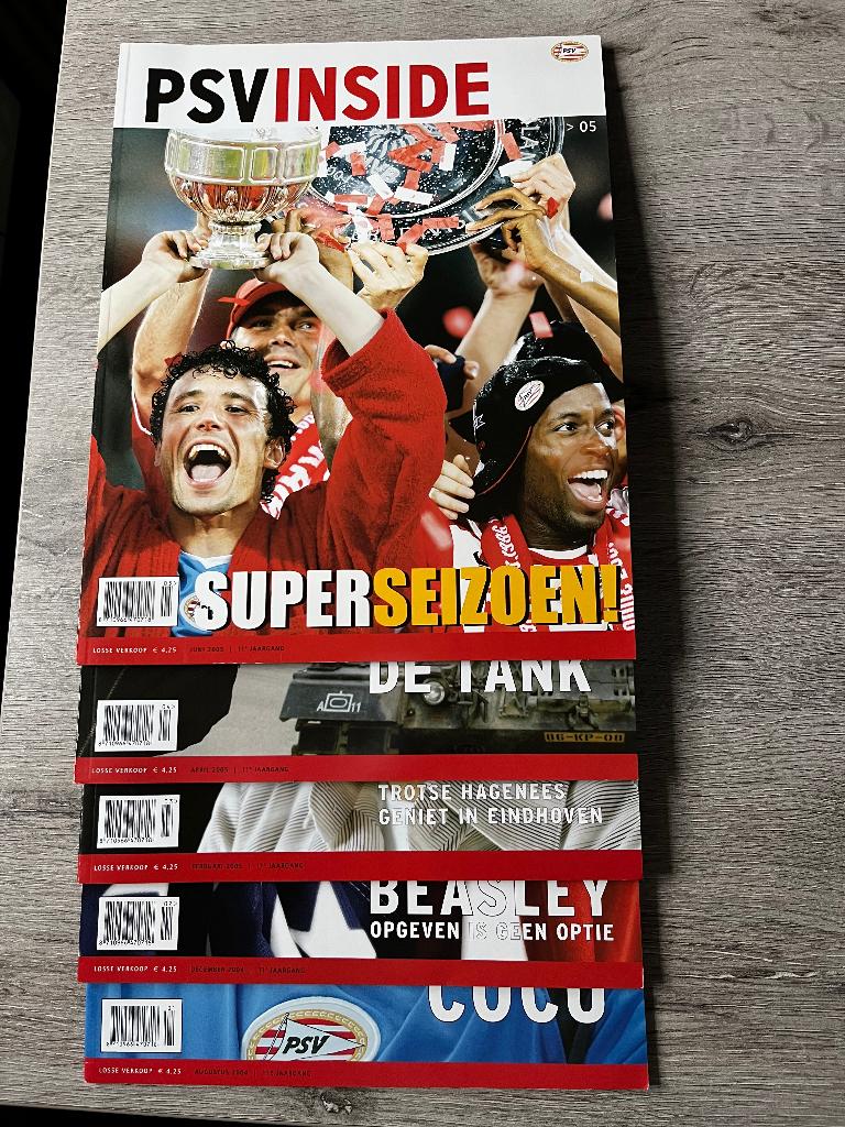Jaargang 11 PSV Inside Aug 2004 - Juli 2005 5 stuks, Verzamelen, Ophalen of Verzenden, Zo goed als nieuw, PSV, Boek of Tijdschrift