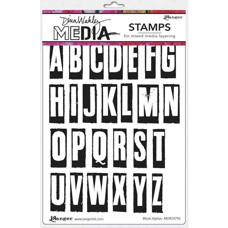 Ranger Dina Wakley Media Cling Stamps Block Alphas #74793, Hobby en Vrije tijd, Stempelen, Verzenden, Nieuw, EZ-mounted stempel