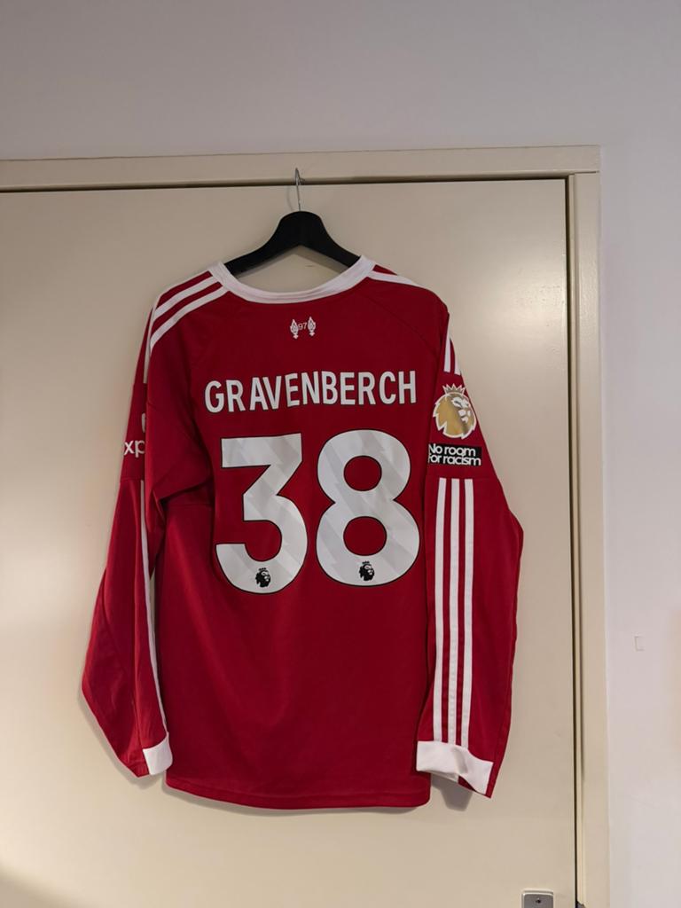 Liverpool Thuisshirt  2024/2025 – Gravenberch #38 – Maat L, Ophalen of Verzenden, Zo goed als nieuw, Maat 52/54 (L), Rood