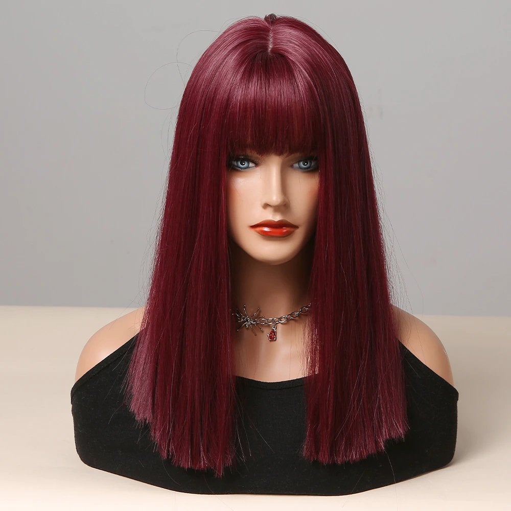 Dames Rode Pruik Met Pony Haar Vrouwen Steile Haren Rood, Verzenden, Nieuw, Pruik of Haarverlenging
