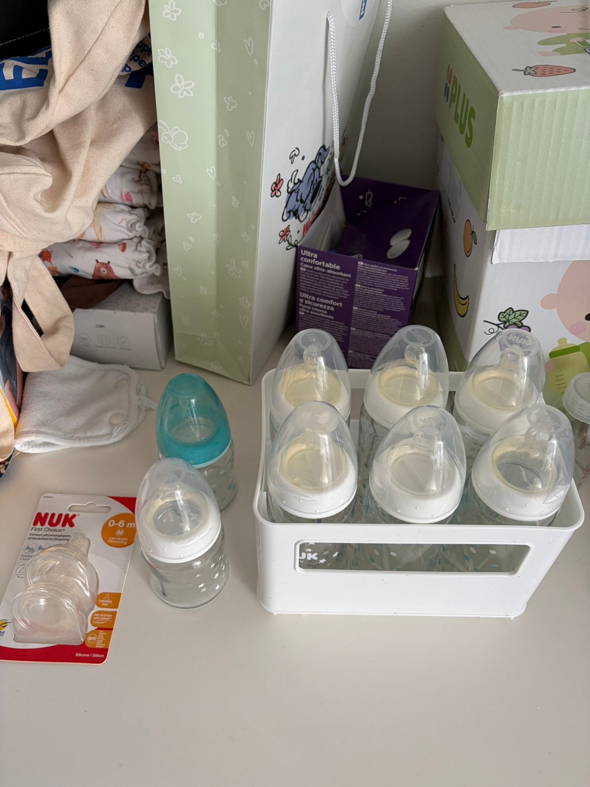 NUK glazen flessenset 6x groot 2x klein, Kinderen en Baby's, Babyvoeding en Toebehoren, Overige merken, Gebruikt, Ophalen of Verzenden