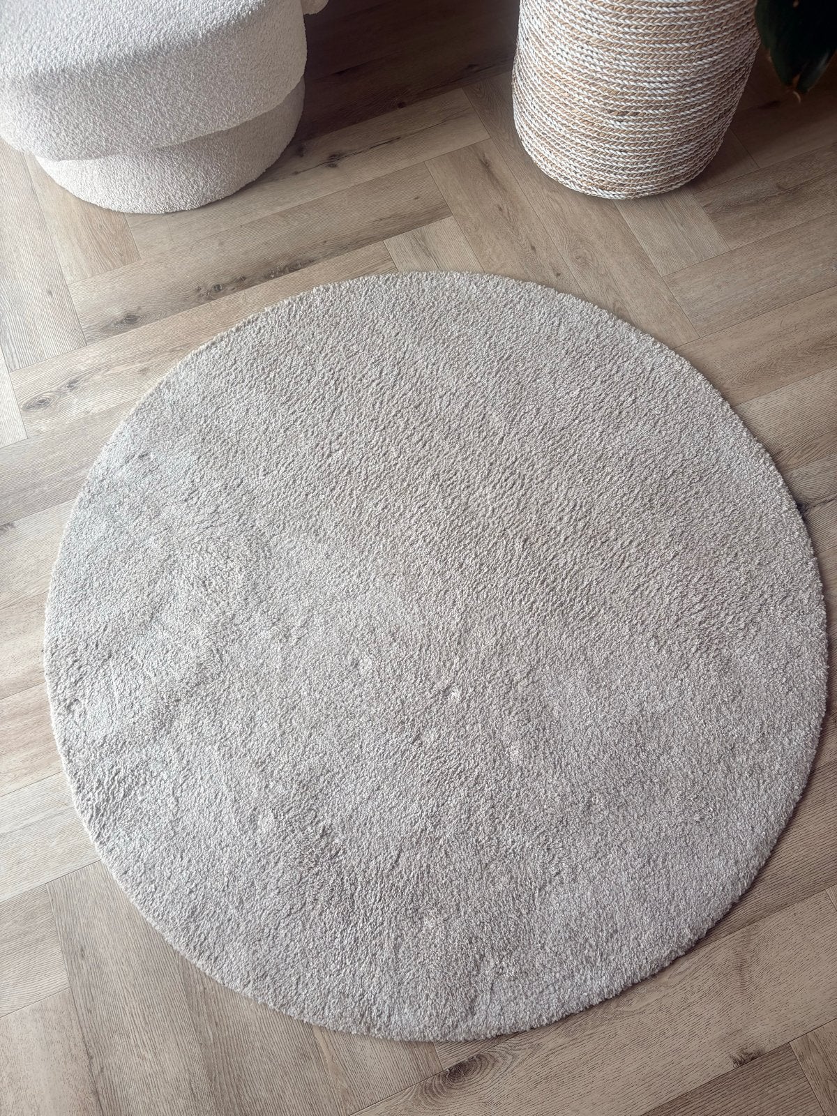 Rond crème vloerkleed Ø 130 cm – zo goed als nieuw, Ophalen, Rond, Zo goed als nieuw, Crème