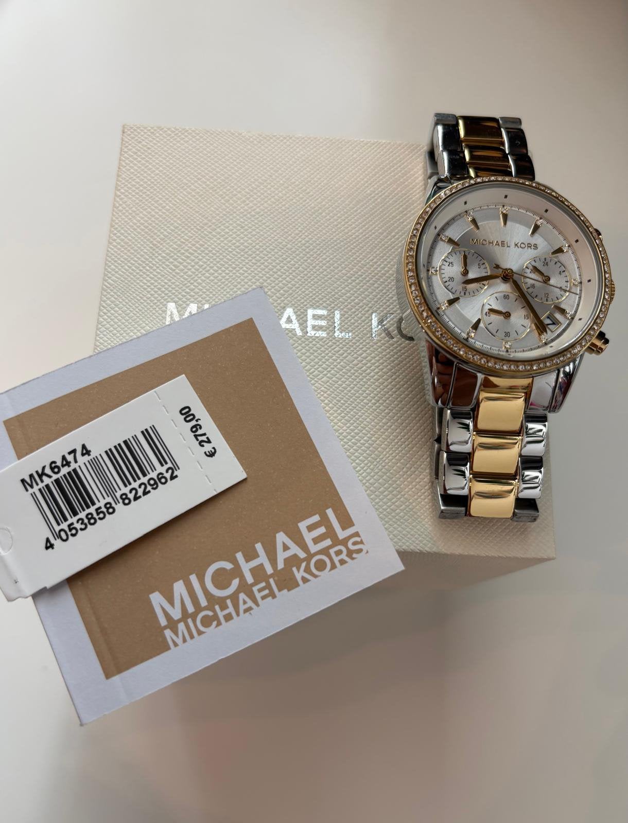 Michael Kors two-toned watch female, Polshorloge, Zo goed als nieuw, Met strass, Ophalen